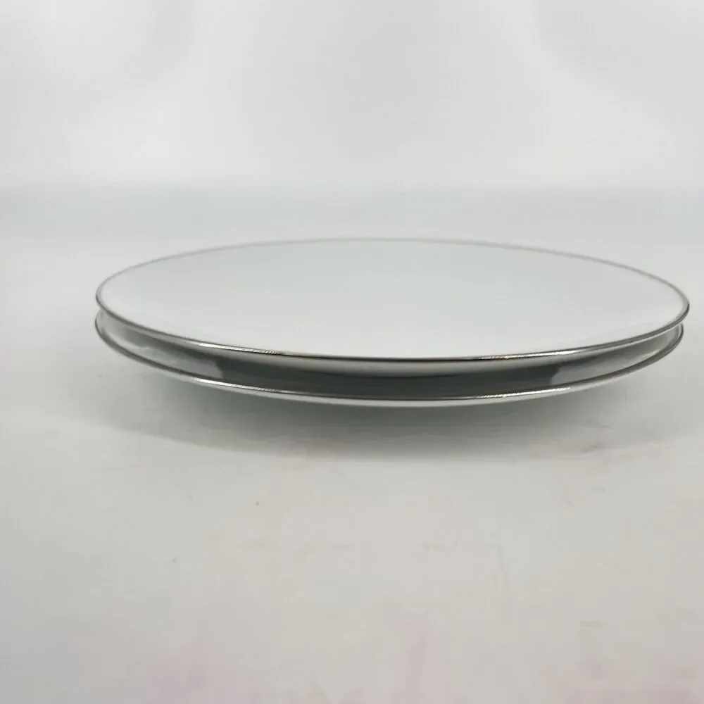 Noritake Fremont Salad Plates 8.25” Set of 2 White Porcelain Platinum Trim Japan